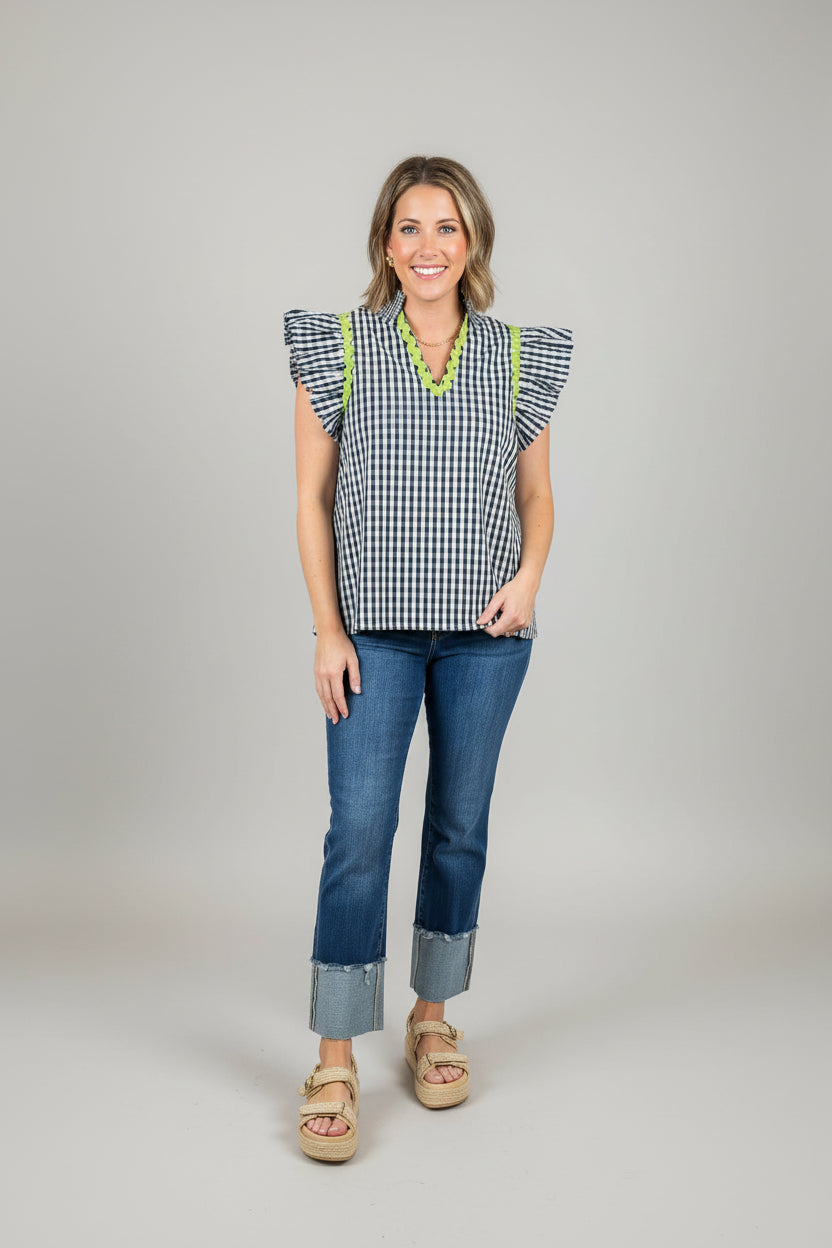 Entro Navy Butterfly Sleeve top