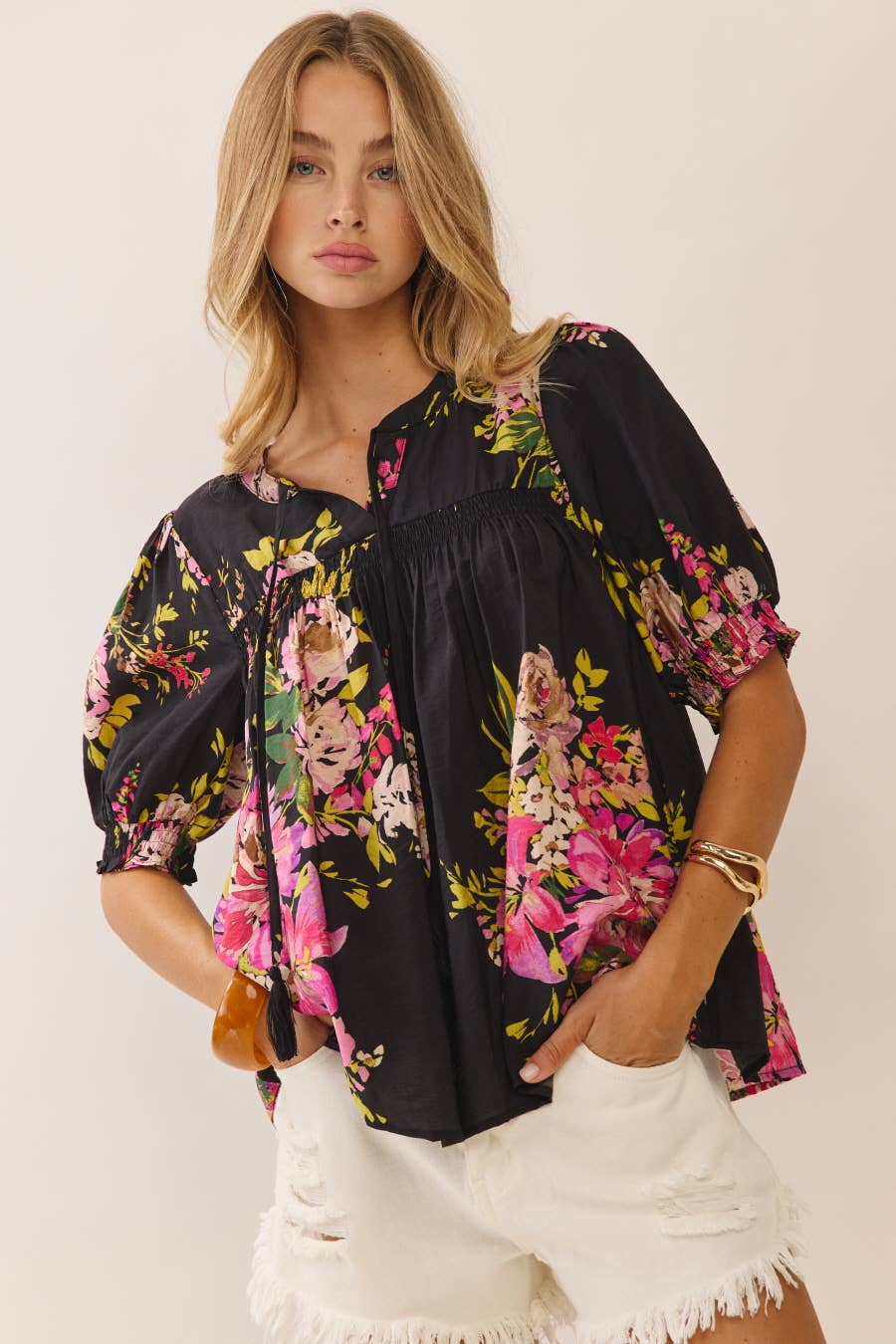 Floral Print Blouse: Black Multi