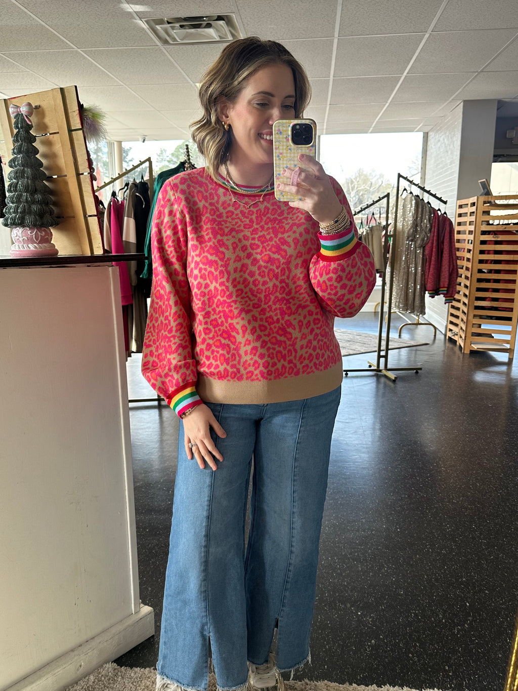 Pink leopard sweater