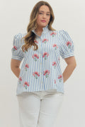 Blue Stripe Floral Top Curvy