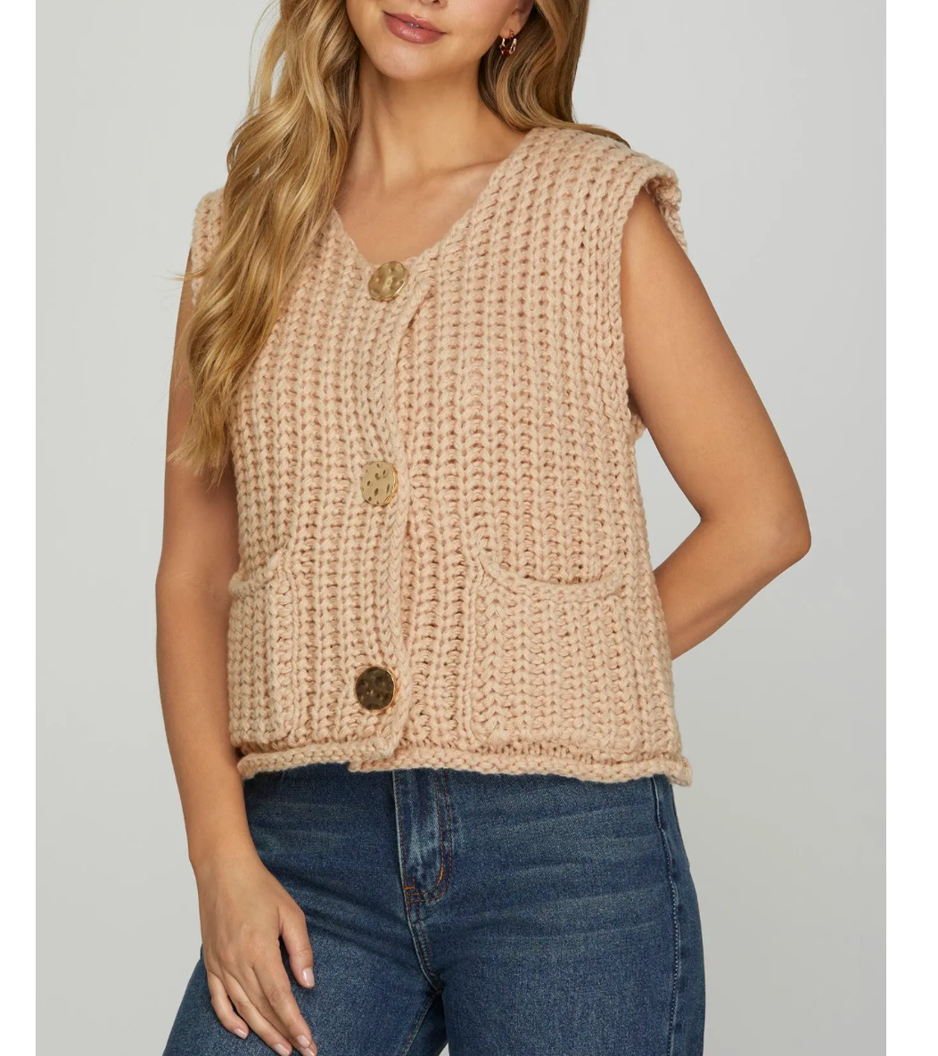 Taupe Gold button sweater