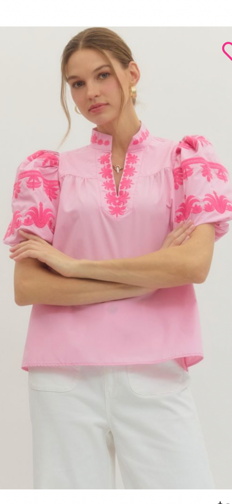 Pink top with puff sleeves