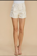 Cream Leather Shorts
