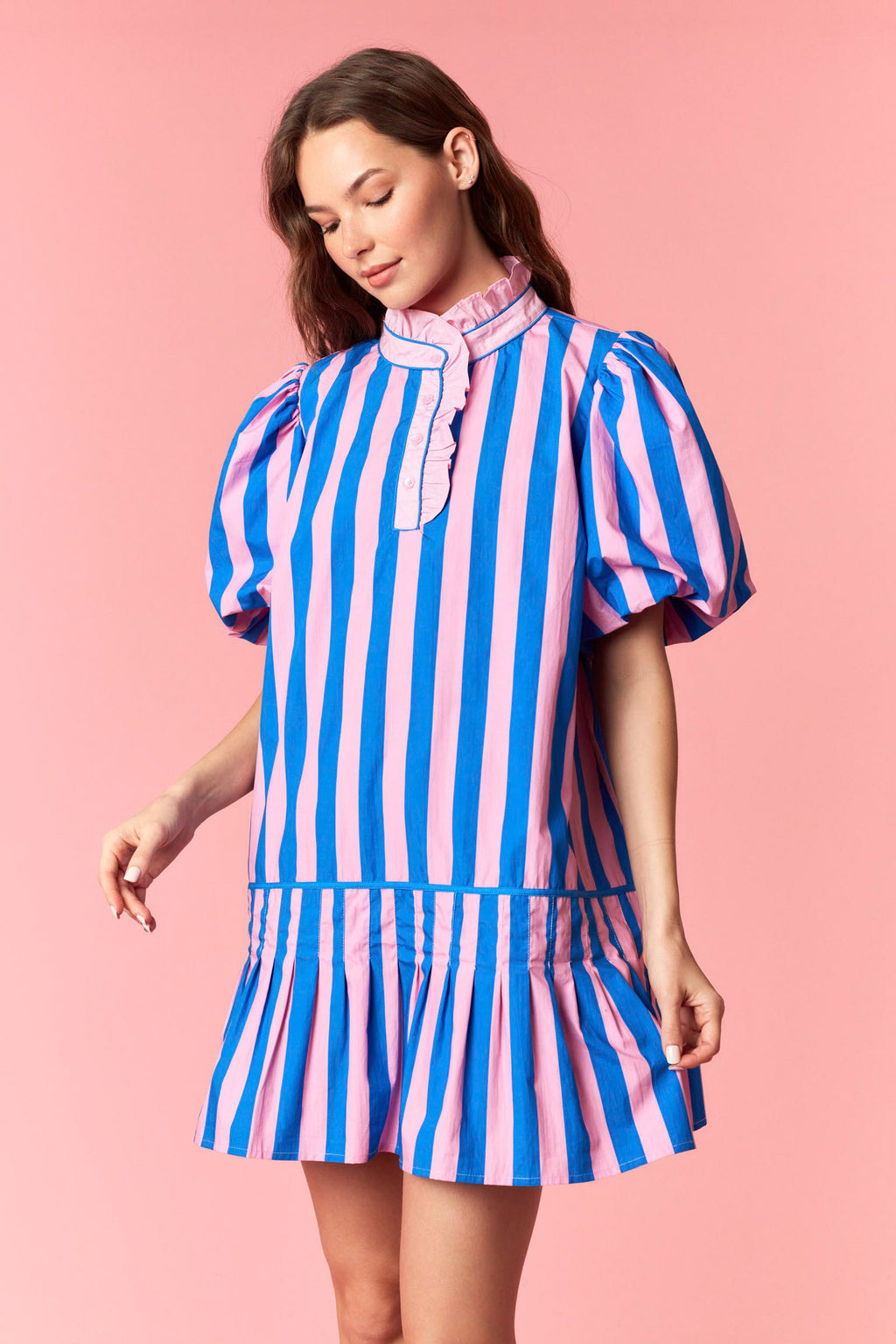 Peach love blue and pink striped dress