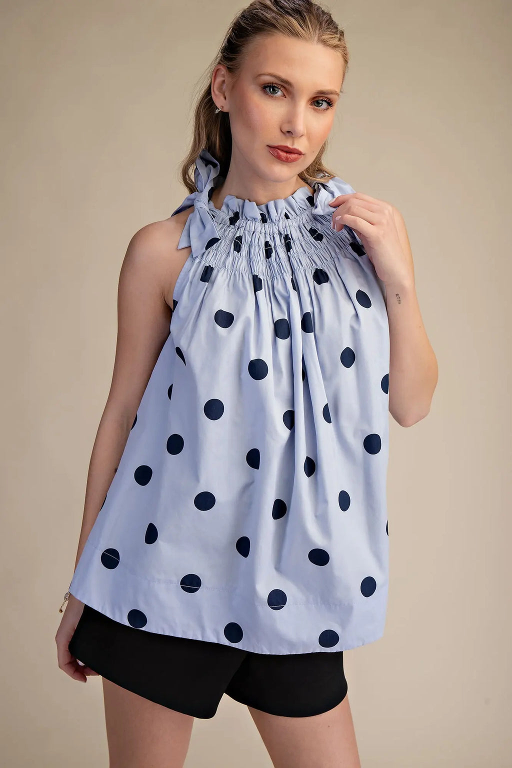 Light Blue/Navy Polka Dots