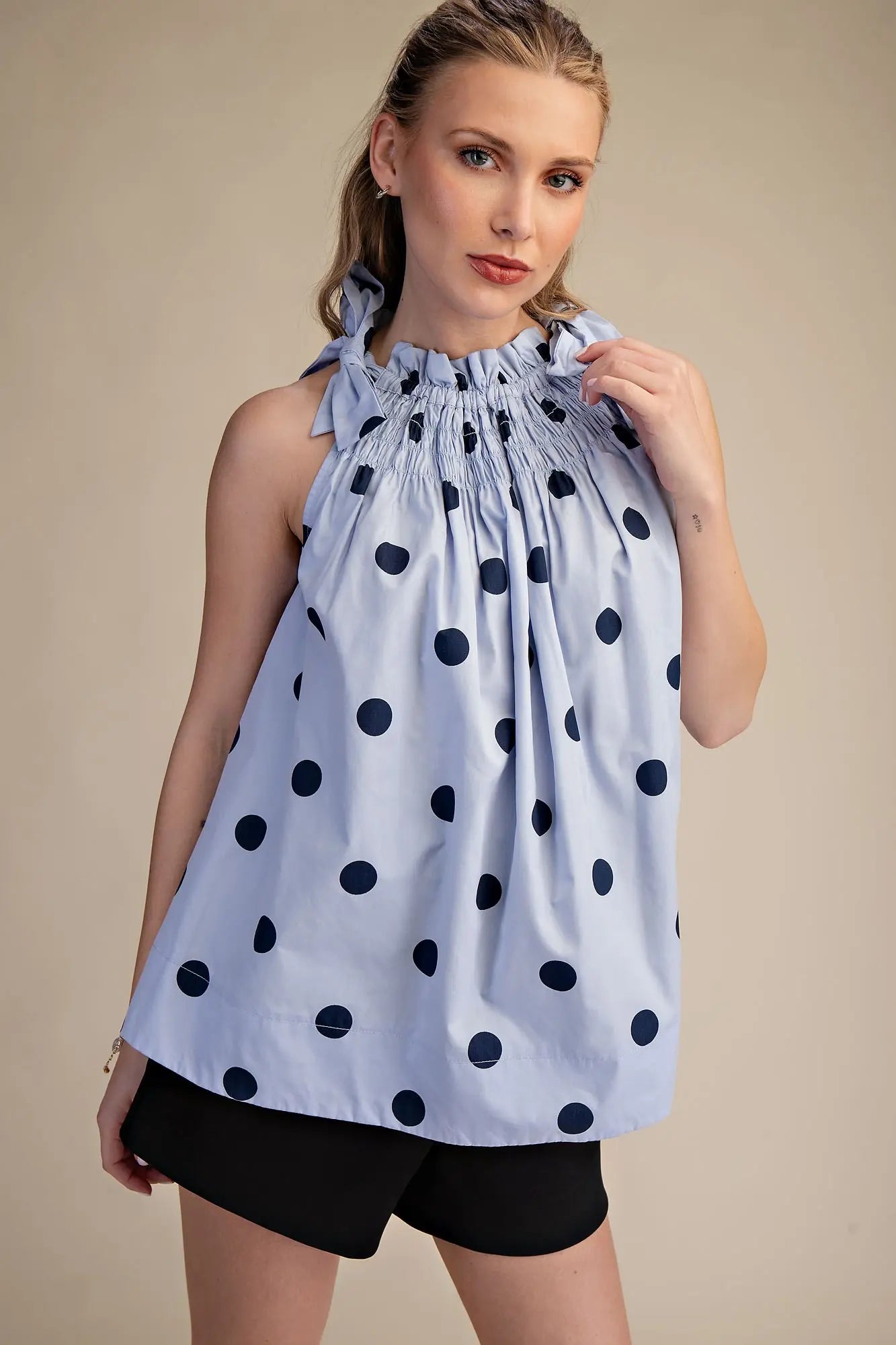 Light Blue/Navy Polka Dots
