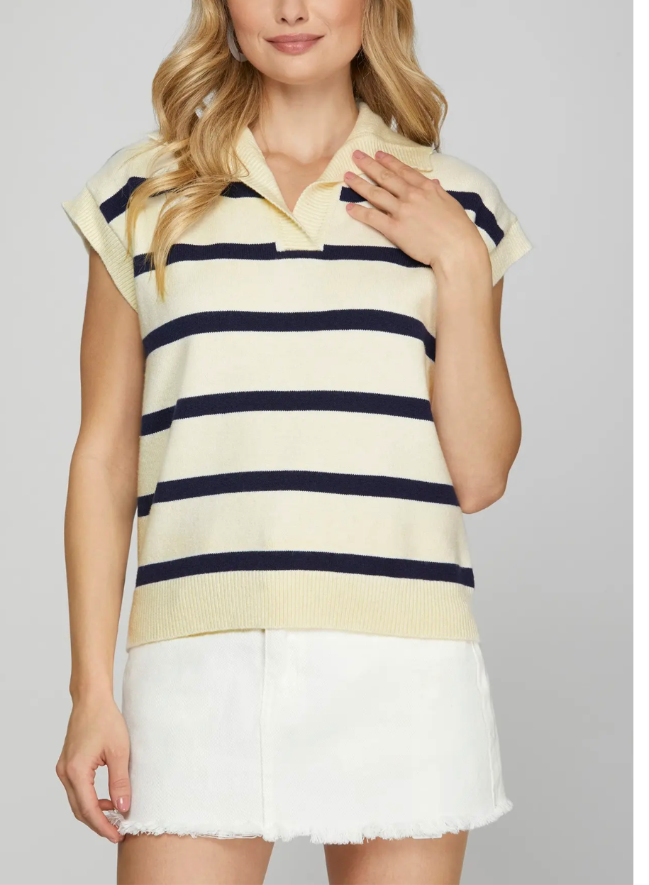 Stripe Sweater with Collar
