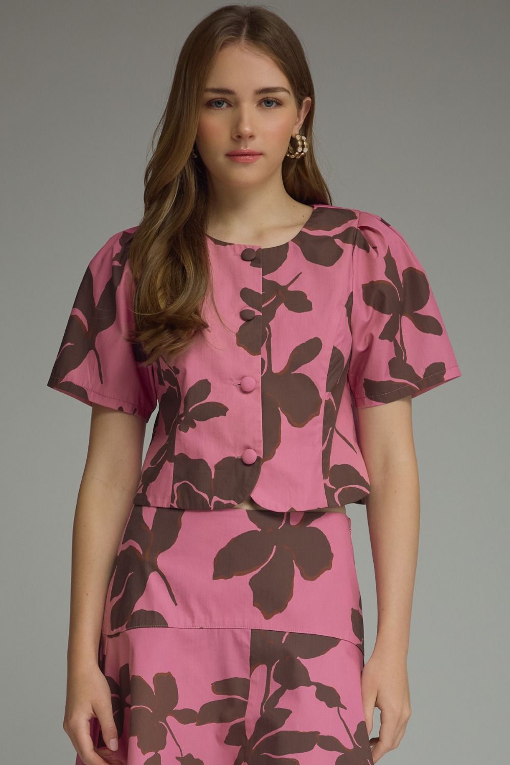 Pink and brown flower entro top