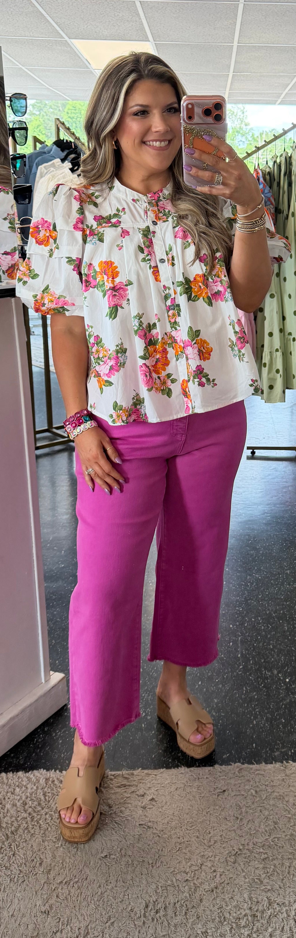 Olivaceous White floral top