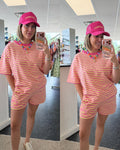 Pink and yellow striped shorts set