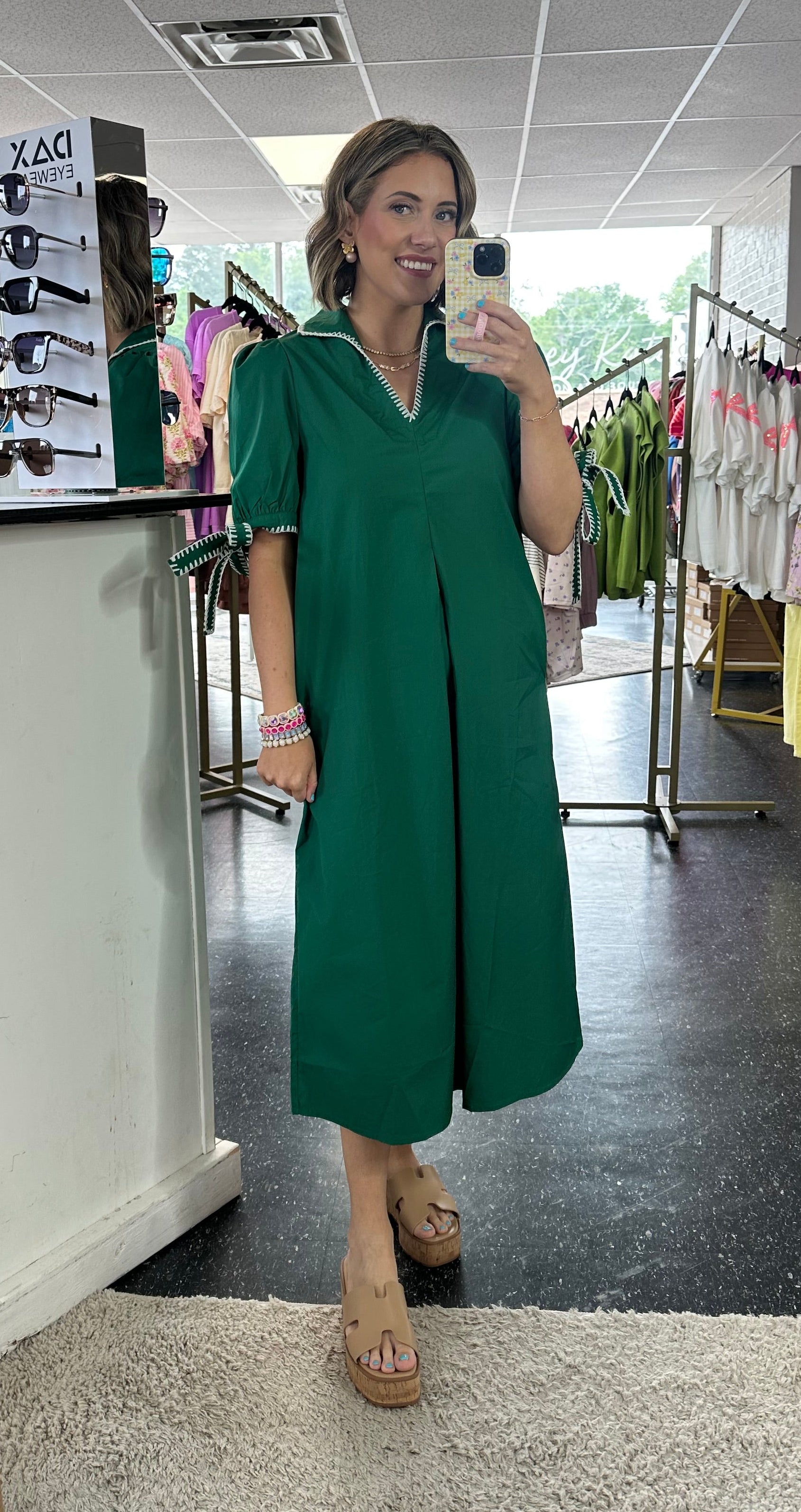 Before you Hunter Green midi dress
