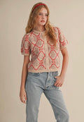 Floral short sleeve sweater red