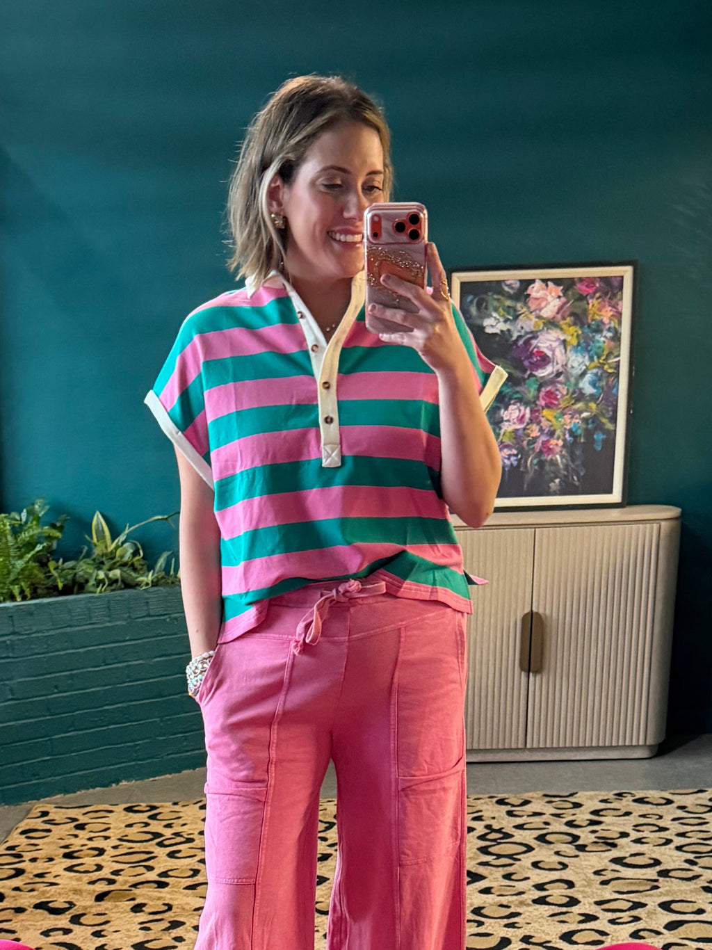 Entro Pink/Turquoise Stripe Top