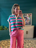 Blue and pink striped top