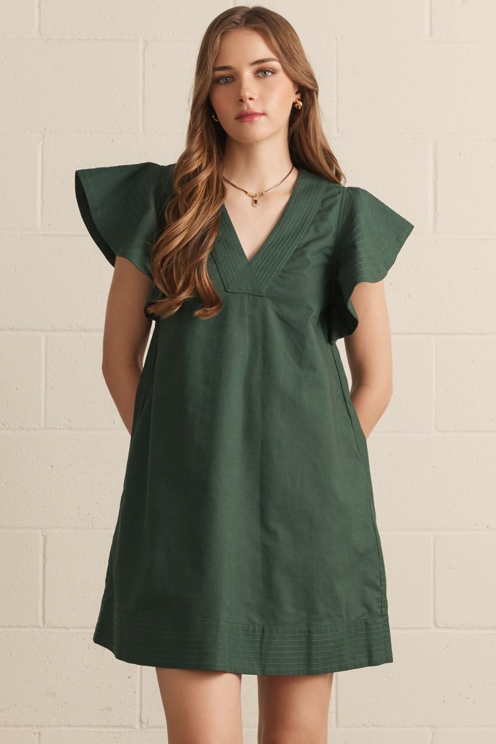 Entro butterfly sleeve hunter green dress