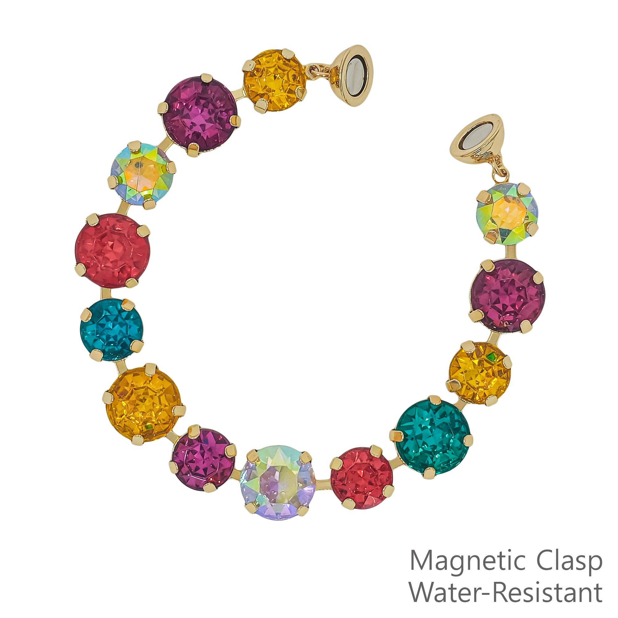 Water Resistant 10&12MM Crystal Multi Stone with Magnetic Closure Bracelet