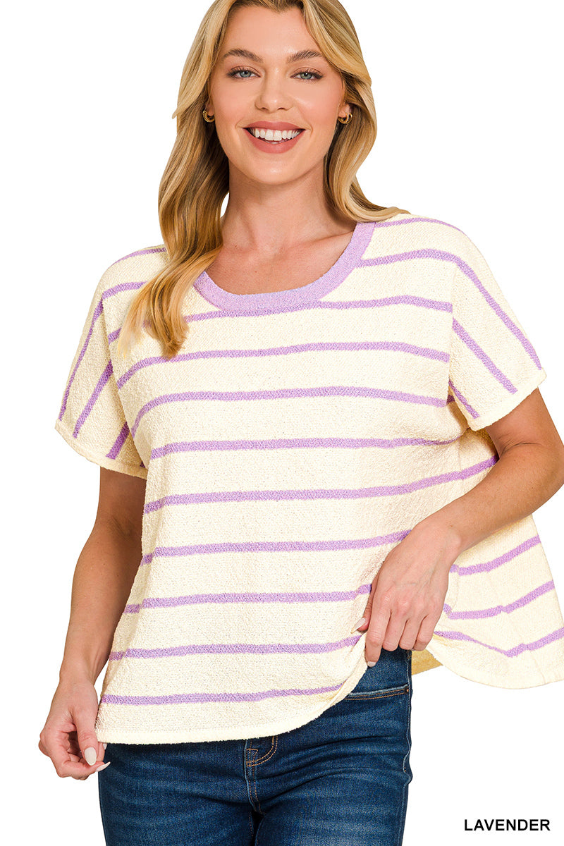 Purple zenana stripe sweat shirt