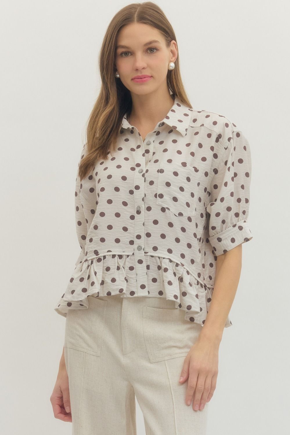 Entro Cream & Chocolate Polka Dot Top