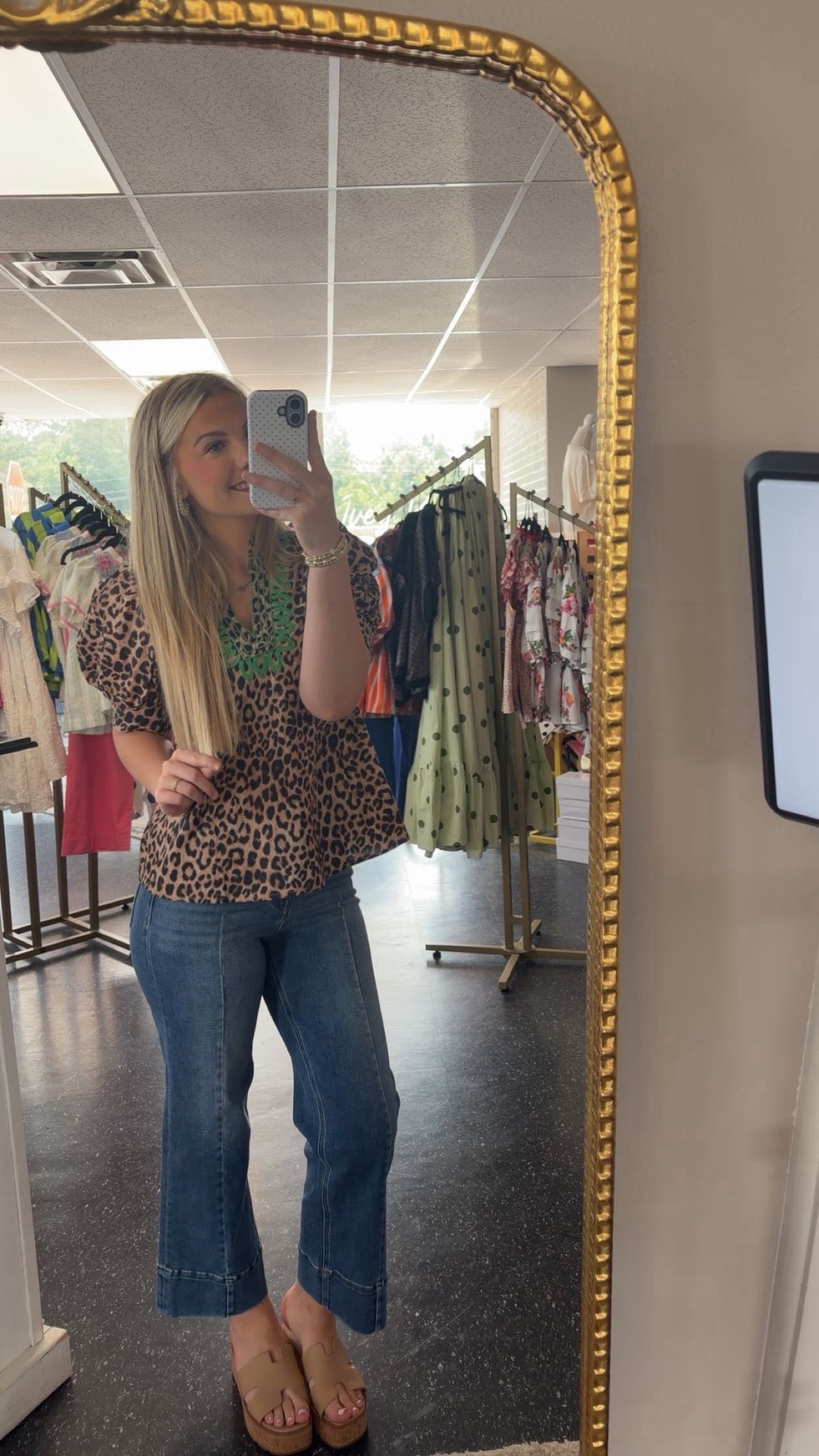 Green and Leopard top