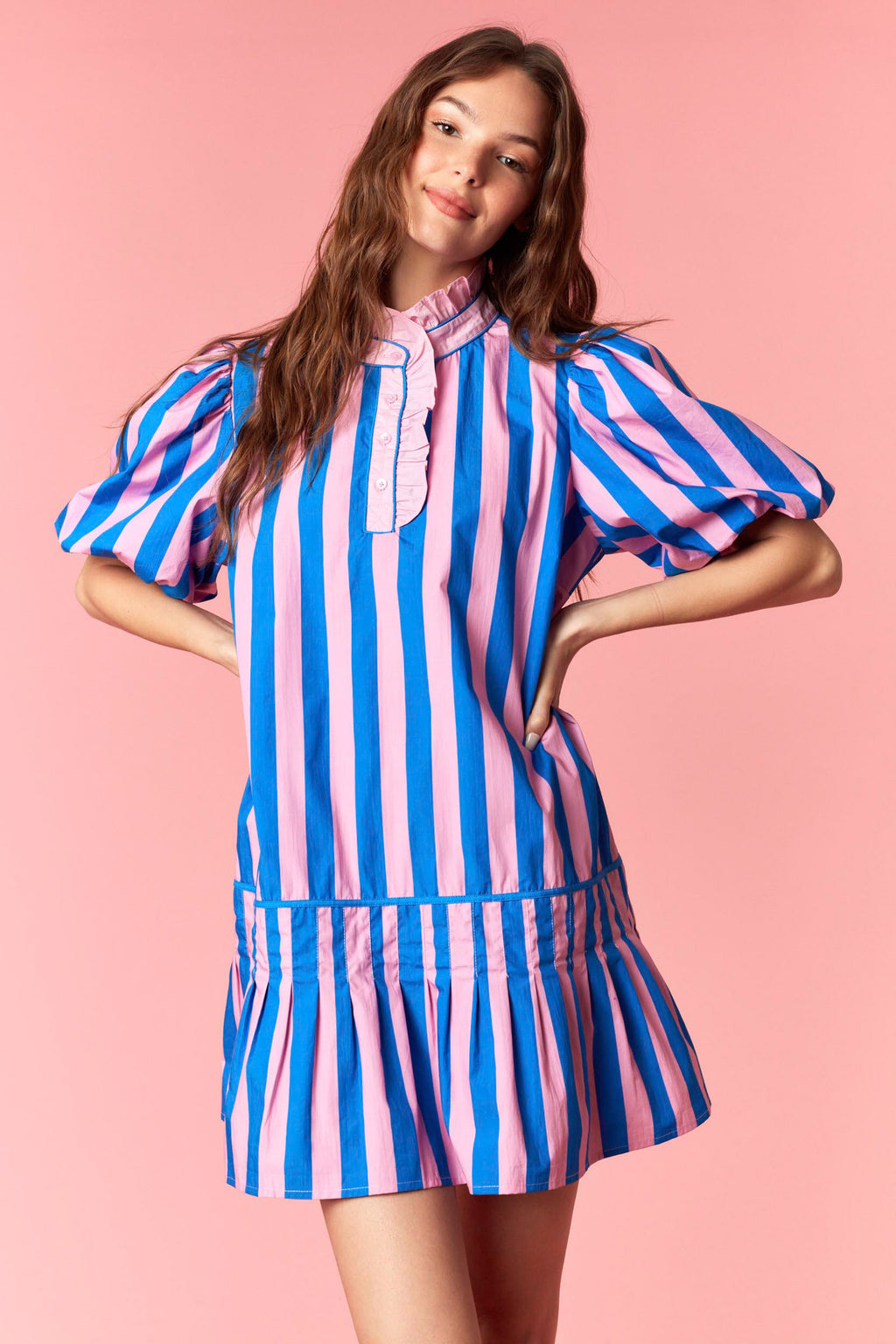 Peach love blue and pink striped dress