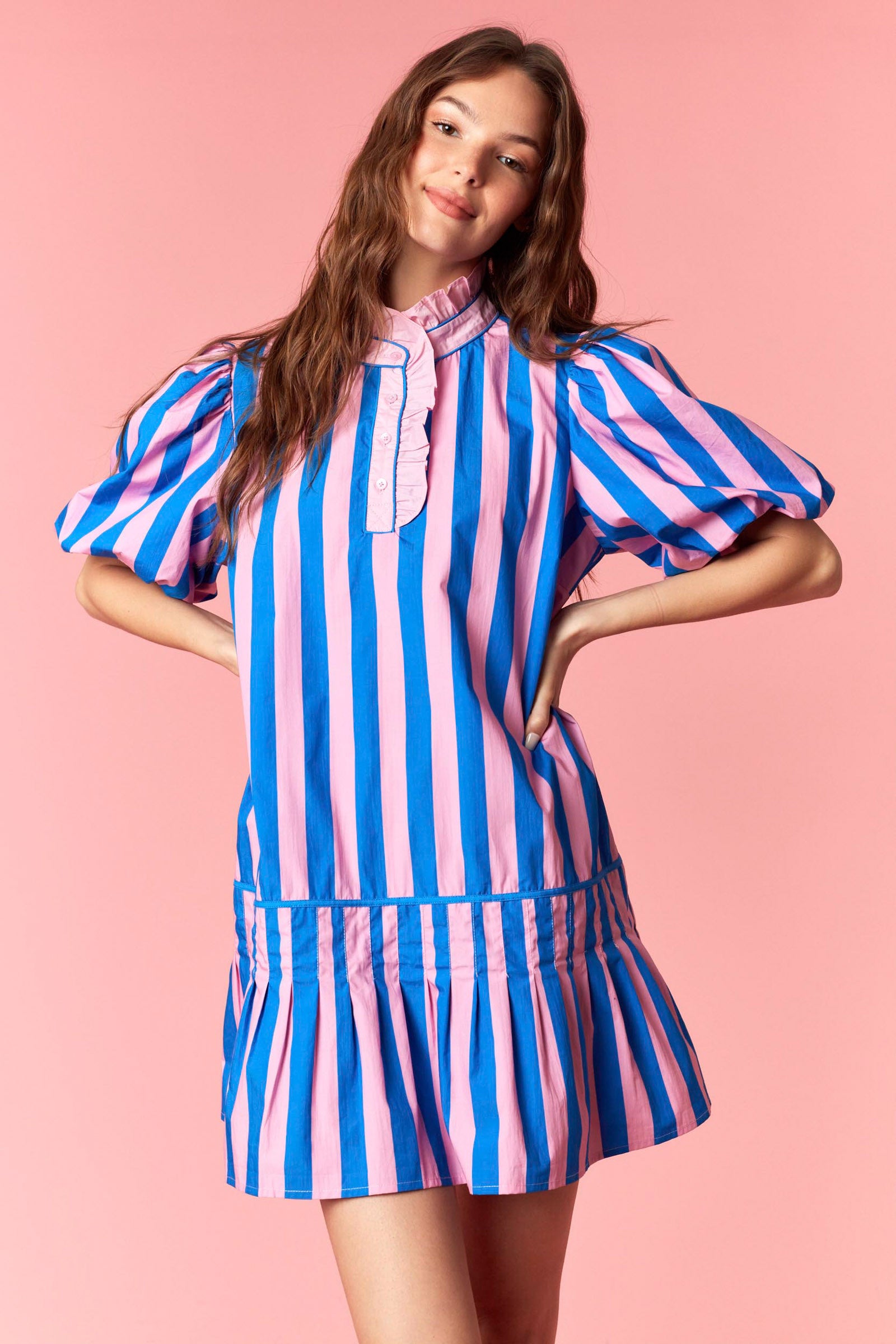 Peach love blue and pink striped dress