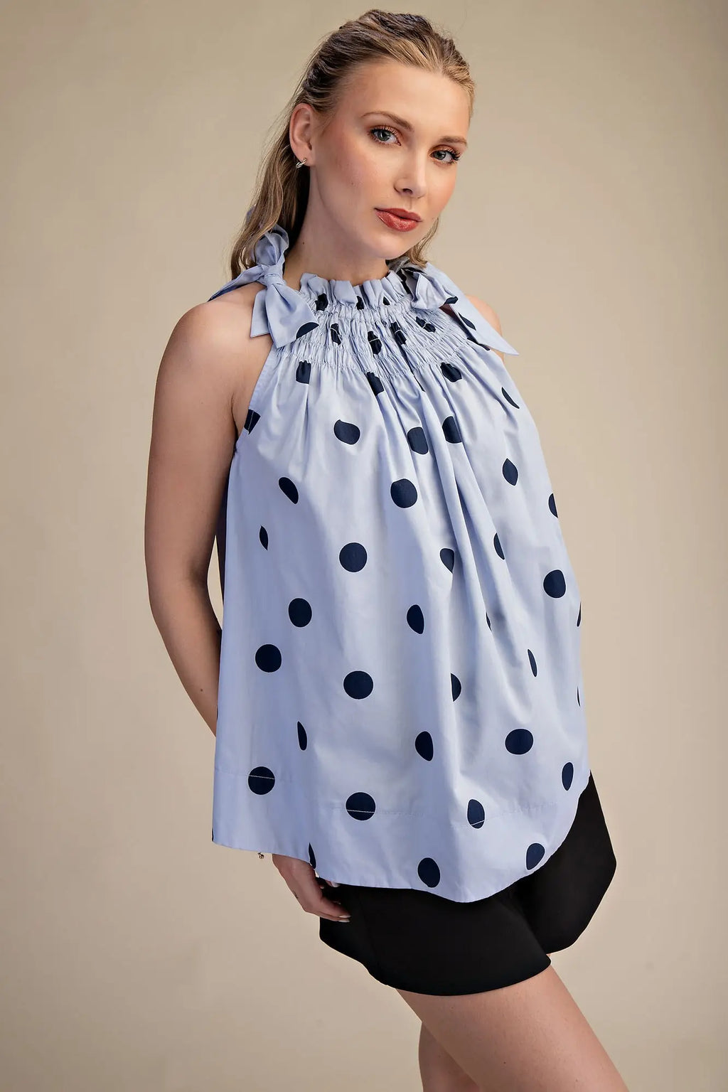 Light Blue/Navy Polka Dots