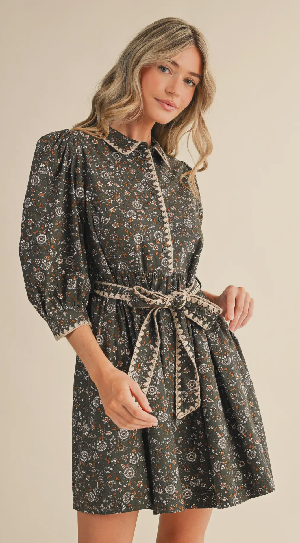 Olive Floral Dress