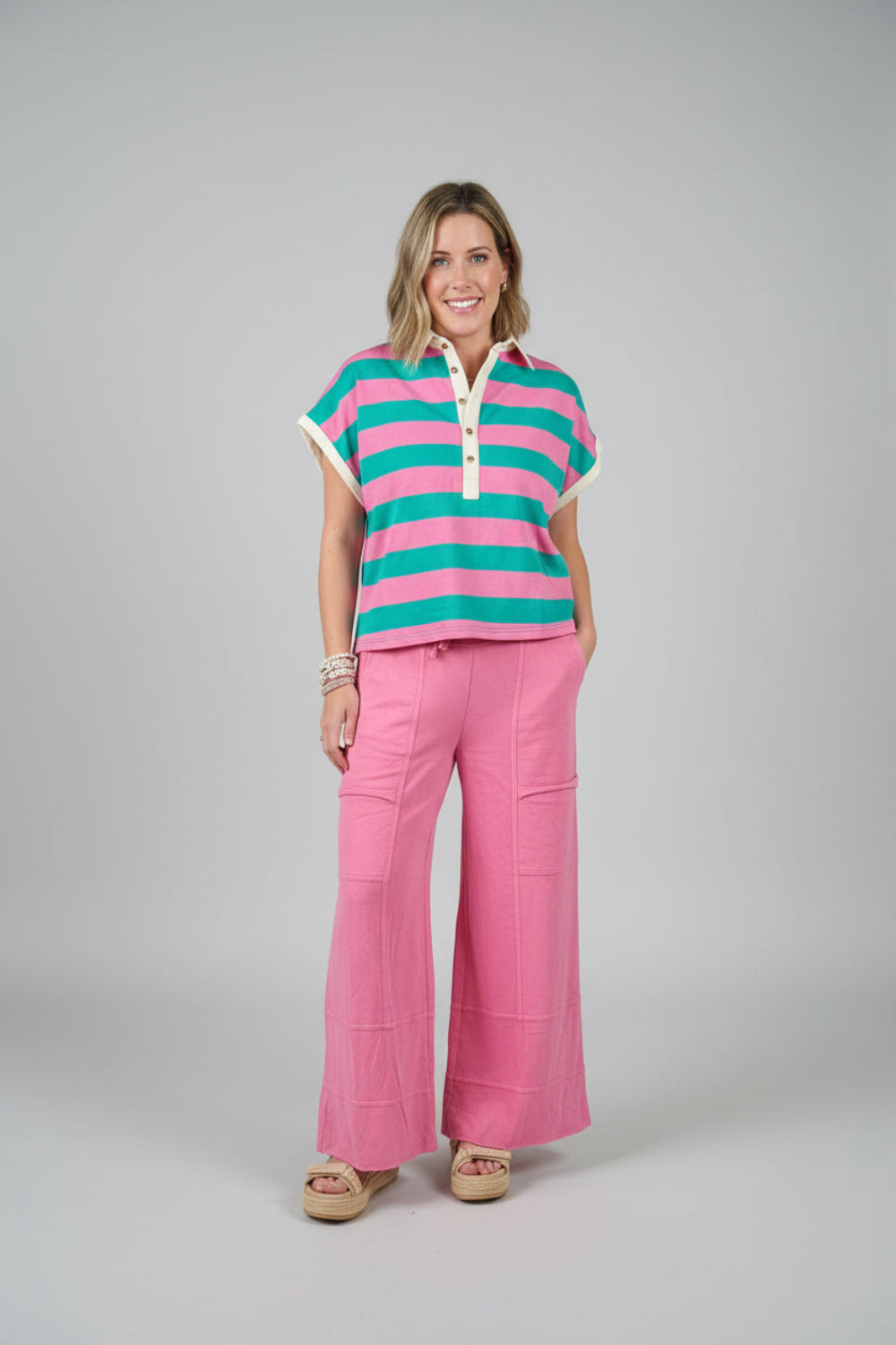 Entro Pink/Turquoise Stripe Top