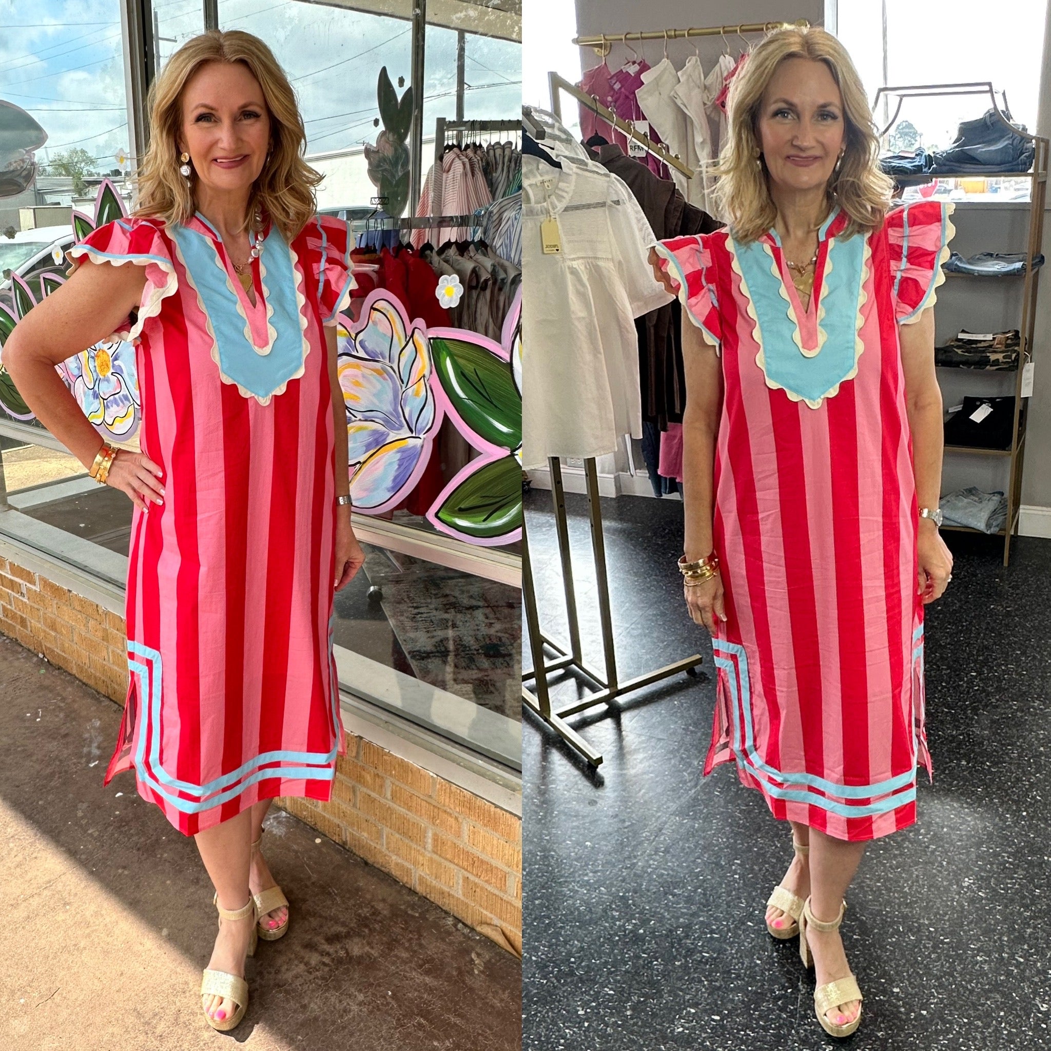 THML pink and red striped dress
