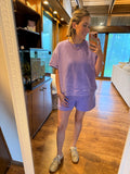 Purple and pink striped shirt set