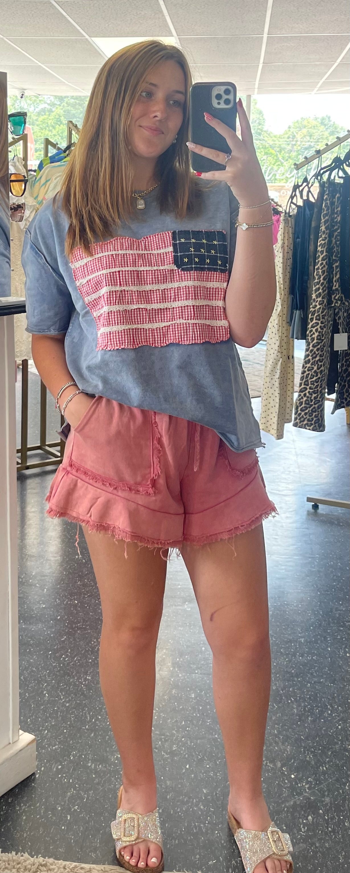 American flag denim tee