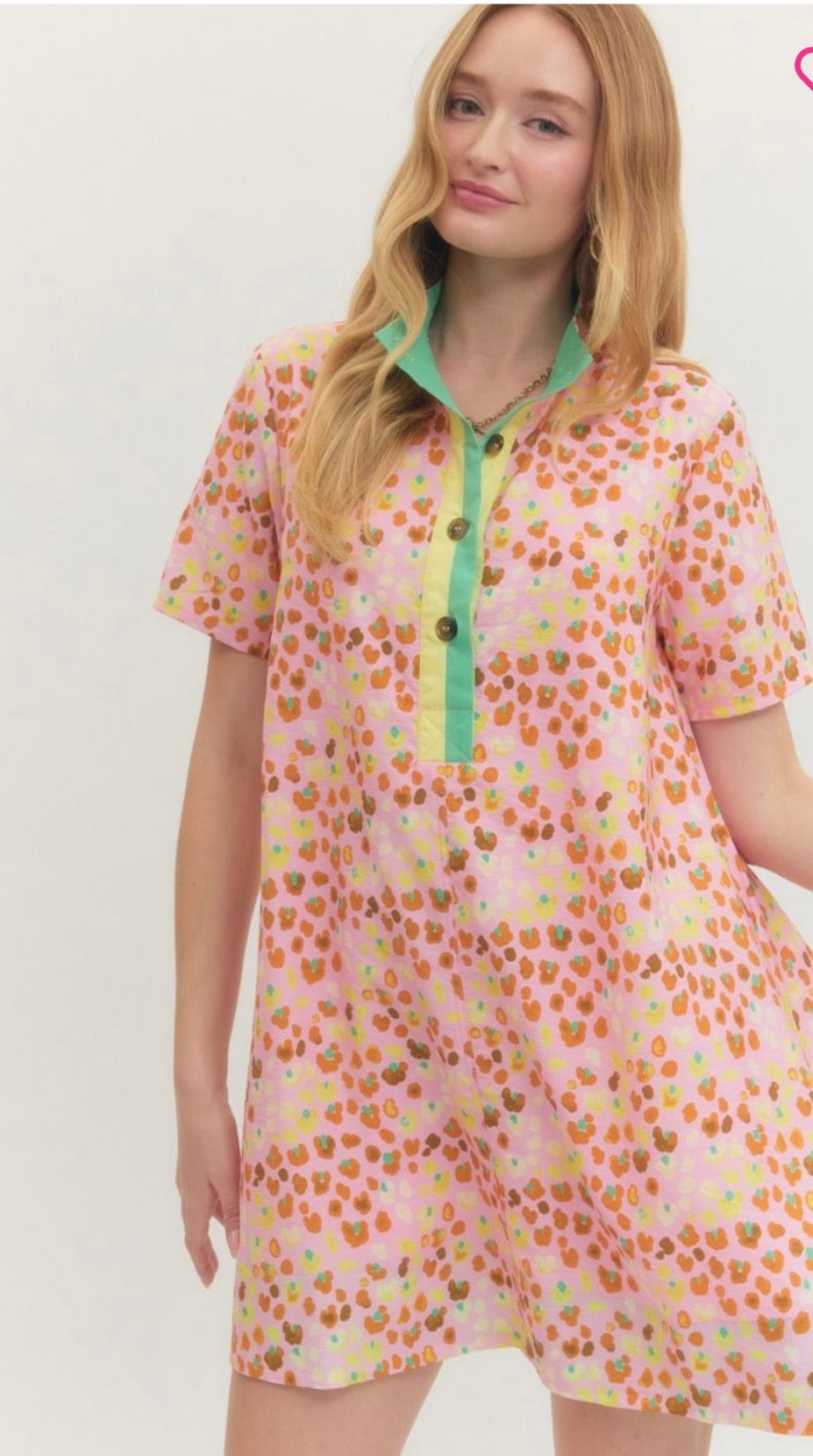 Blush pink and green dress with flower