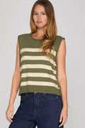 She and sky green sleeveless striped sweater