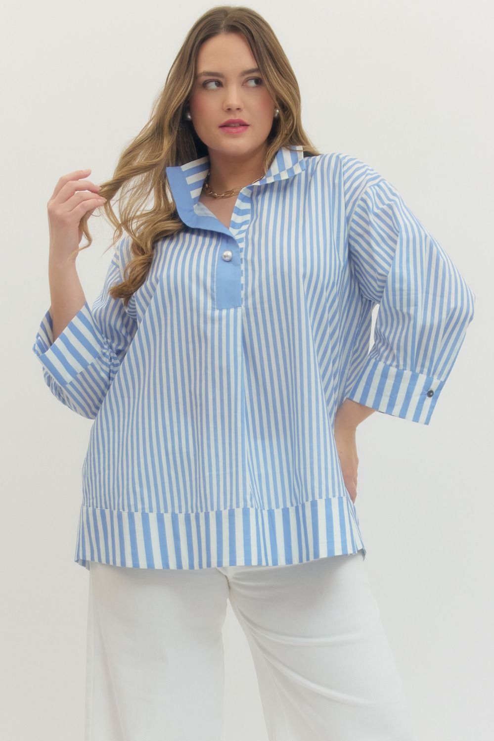 Blue Stripe with pearl curvy
