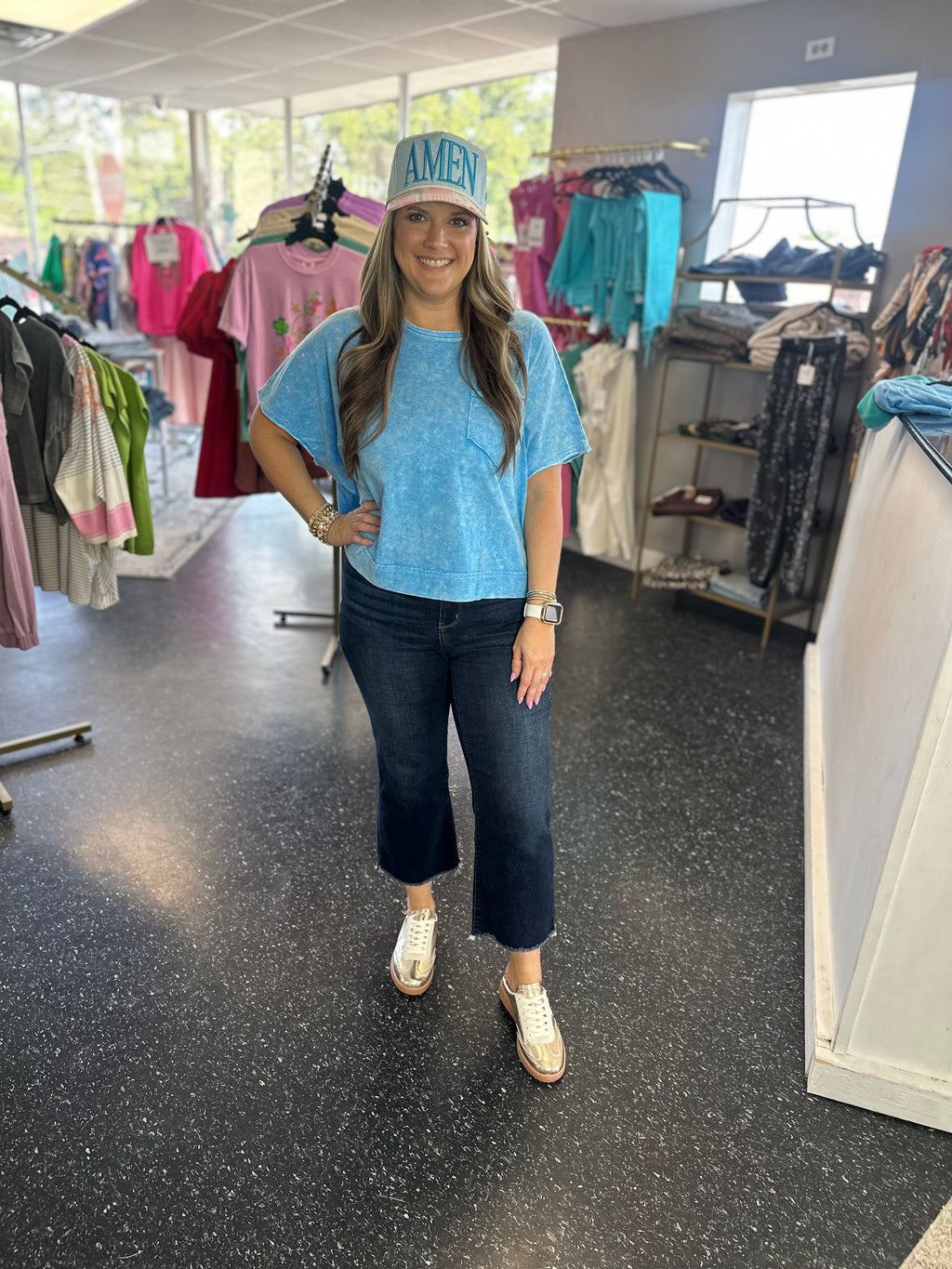 Zenana Blue Pocket tee