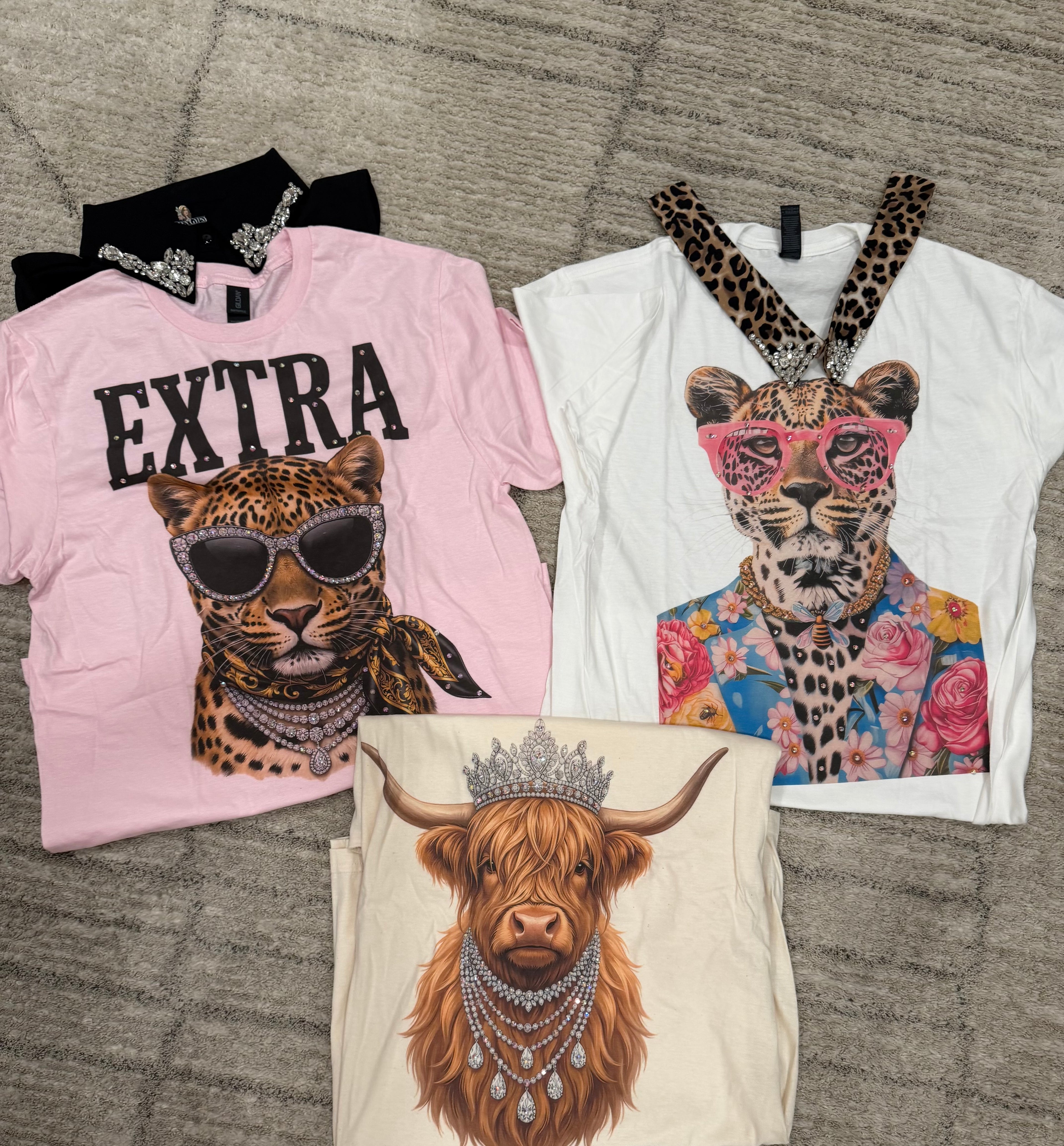 Rhinestone cow tee