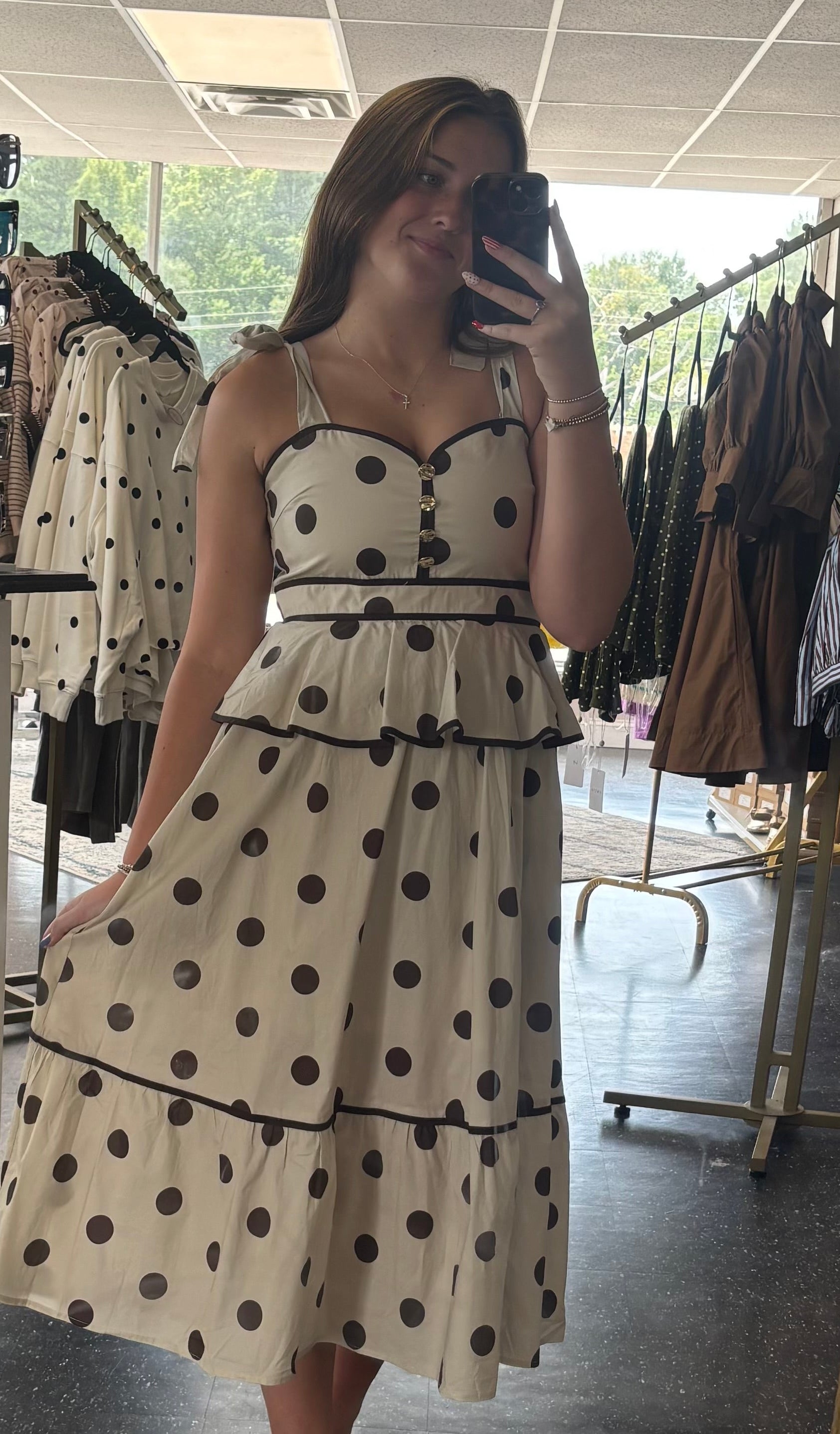 Entro tan and brown polka dot dress