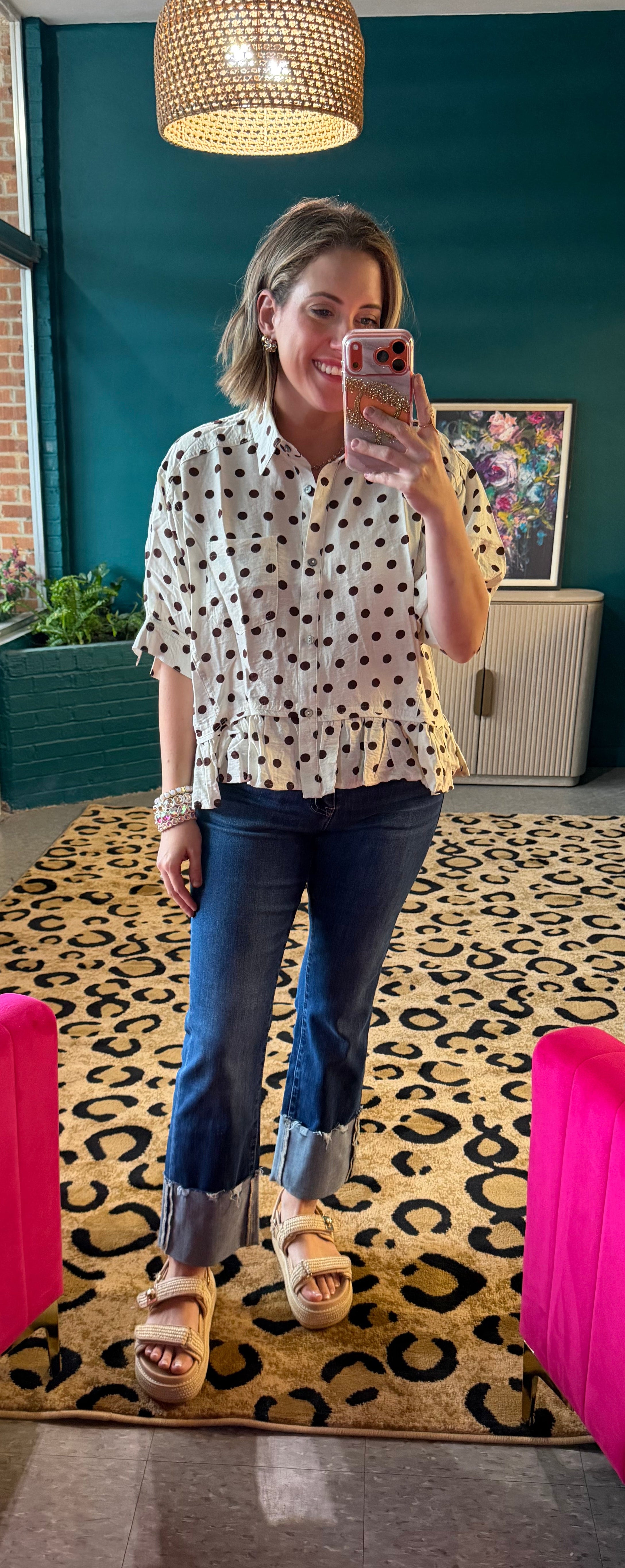 Entro Cream & Chocolate Polka Dot Top