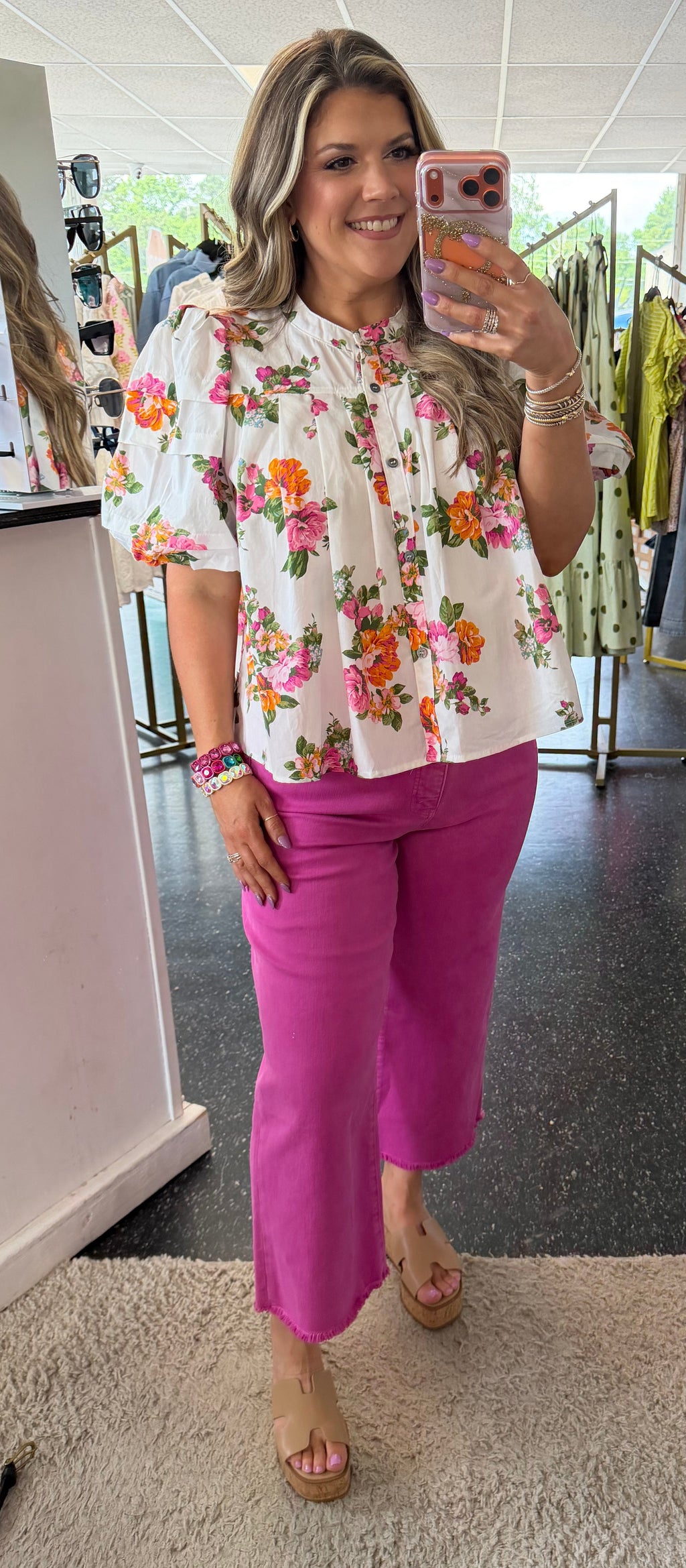 Olivaceous White floral top