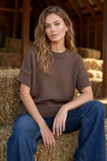 She and sky brown short sleeve sweater