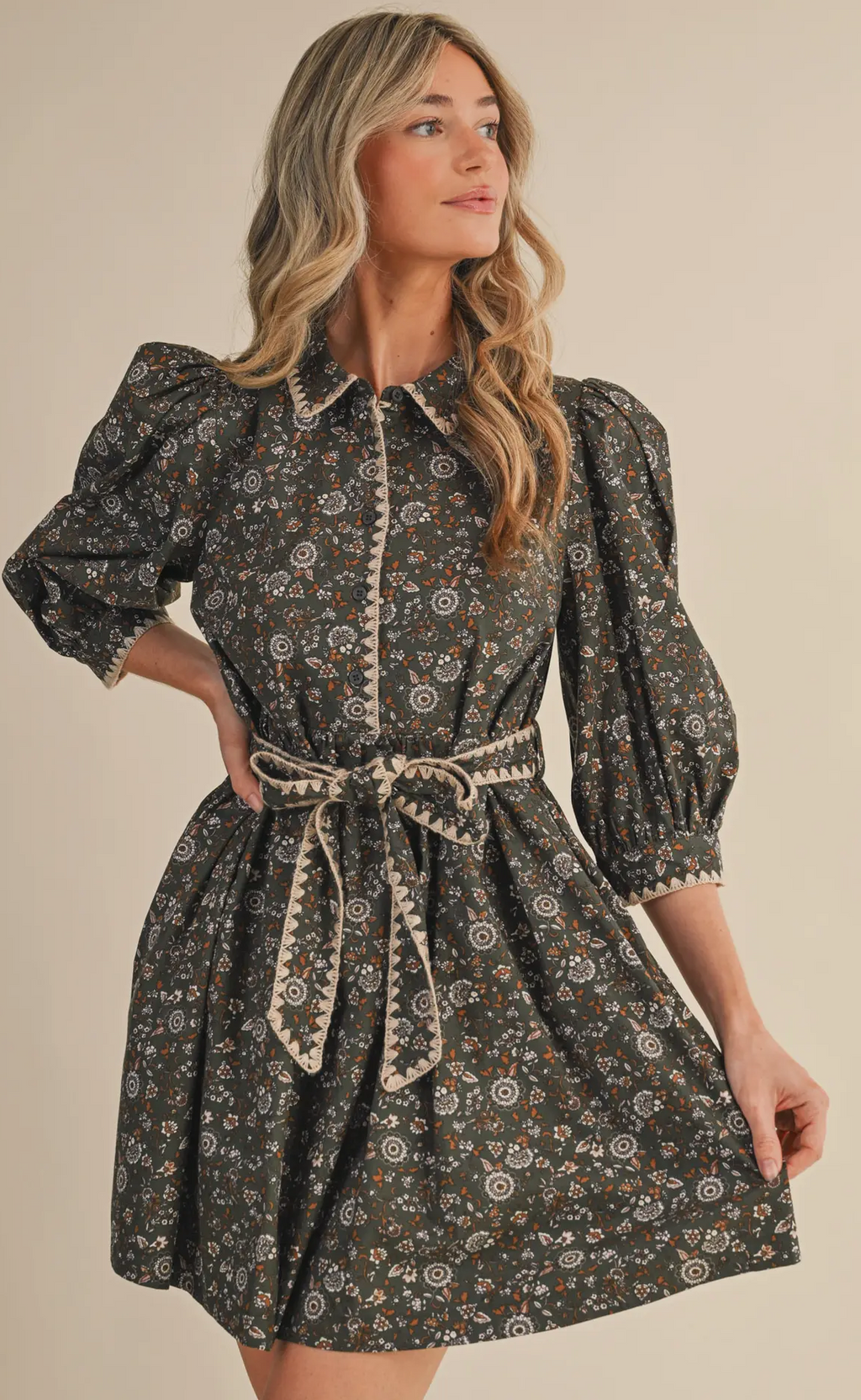 Olive Floral Dress