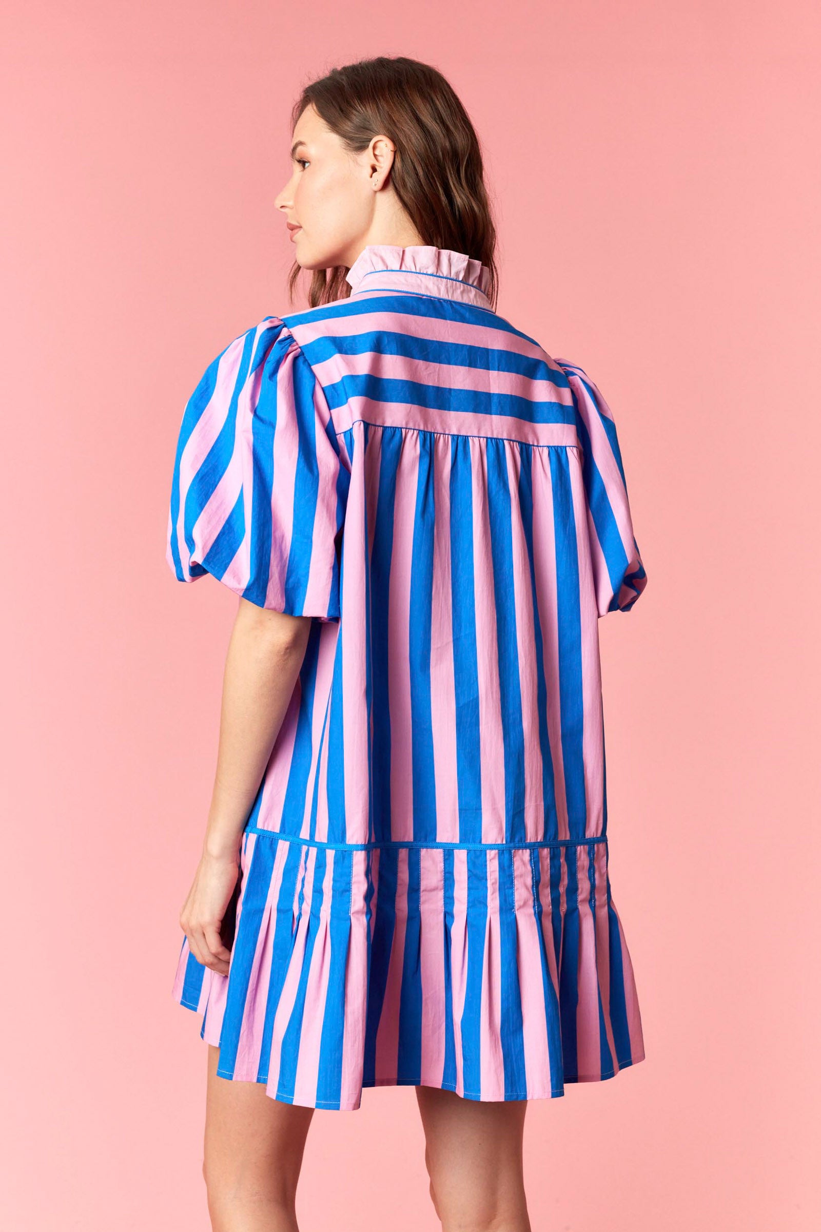 Peach love blue and pink striped dress