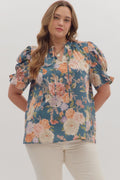 Plus floral cream and blue