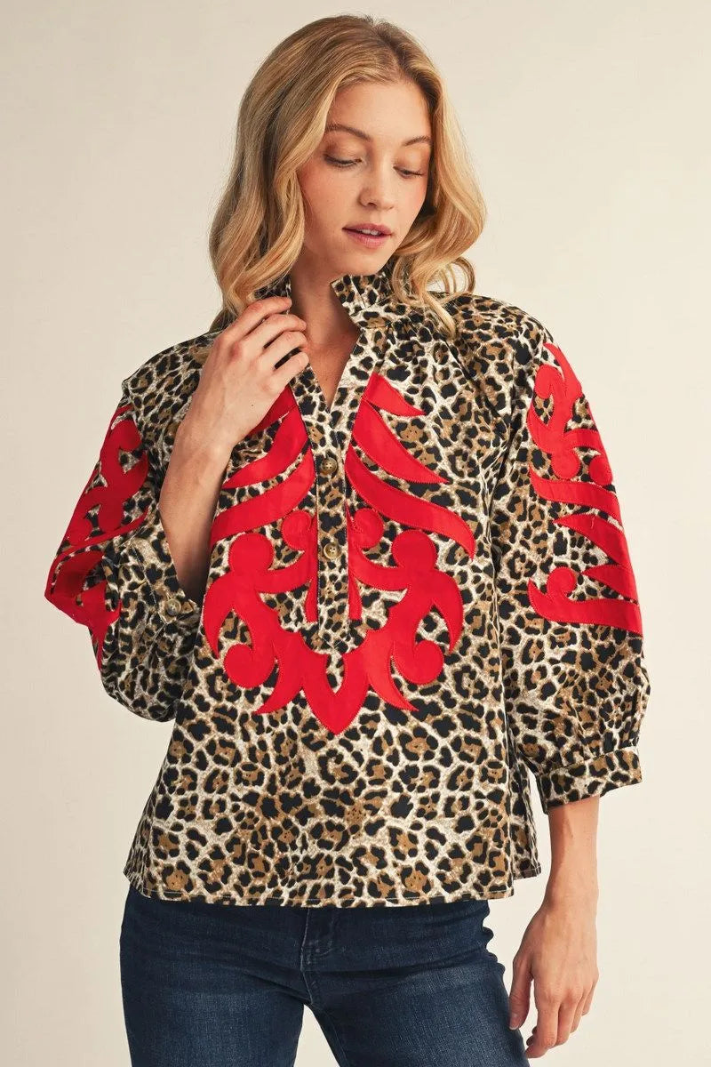 Red and leopard Jodifl top