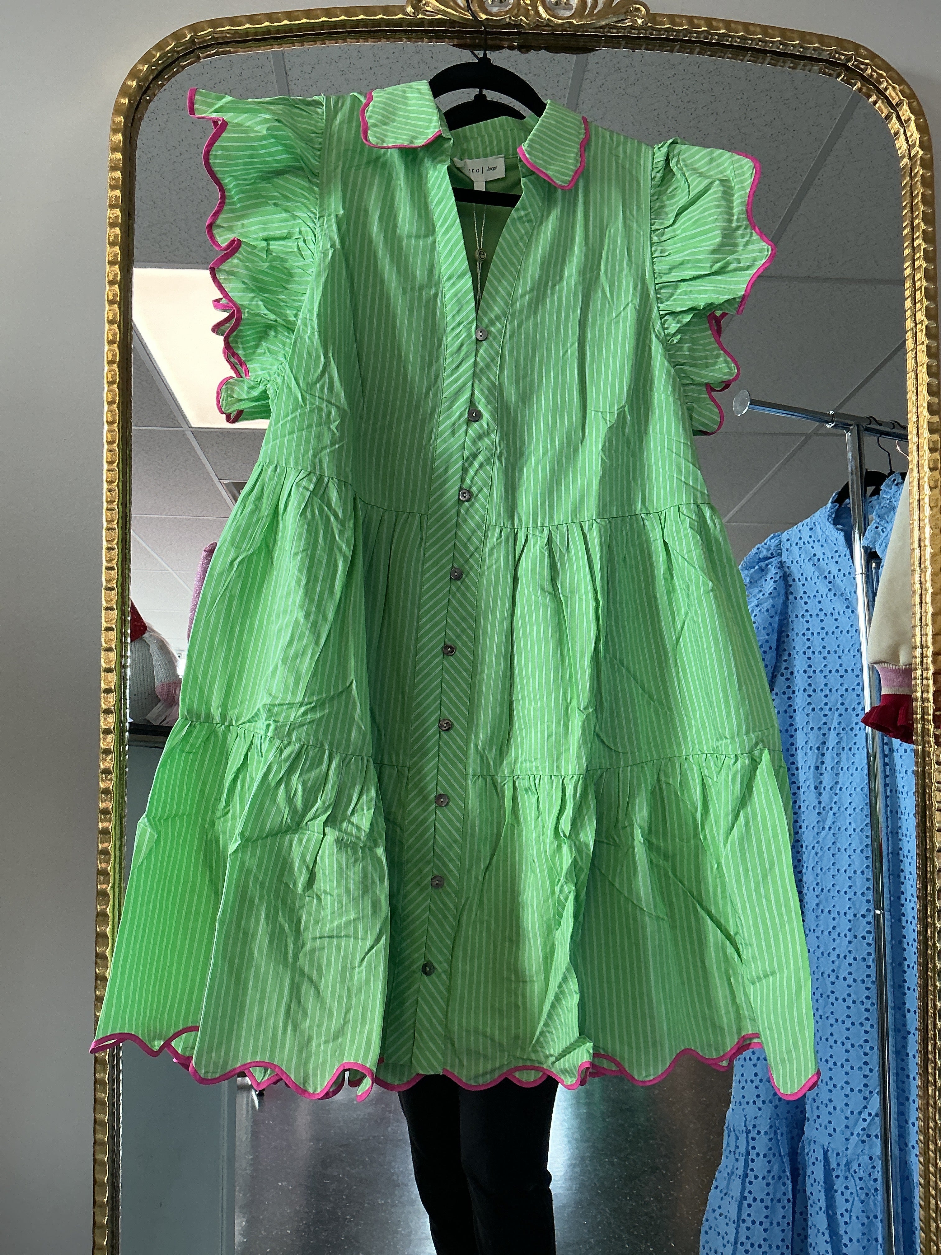 Stripe green with pink dress