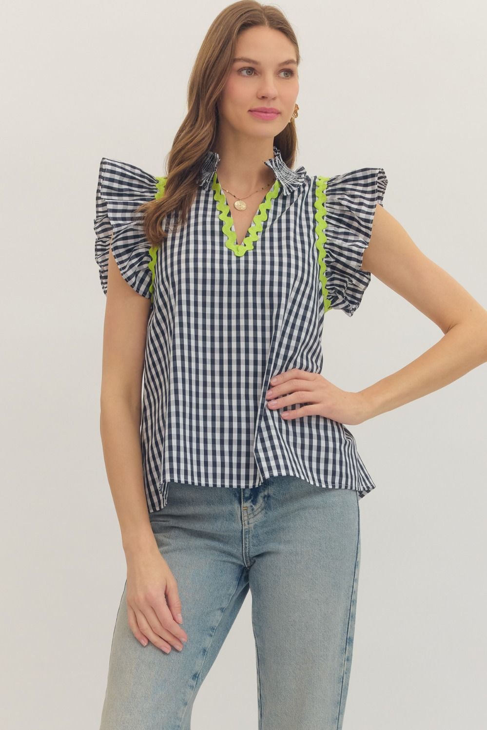 Entro Navy Butterfly Sleeve top