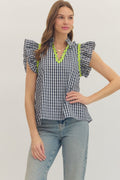 Entro Navy Butterfly Sleeve top