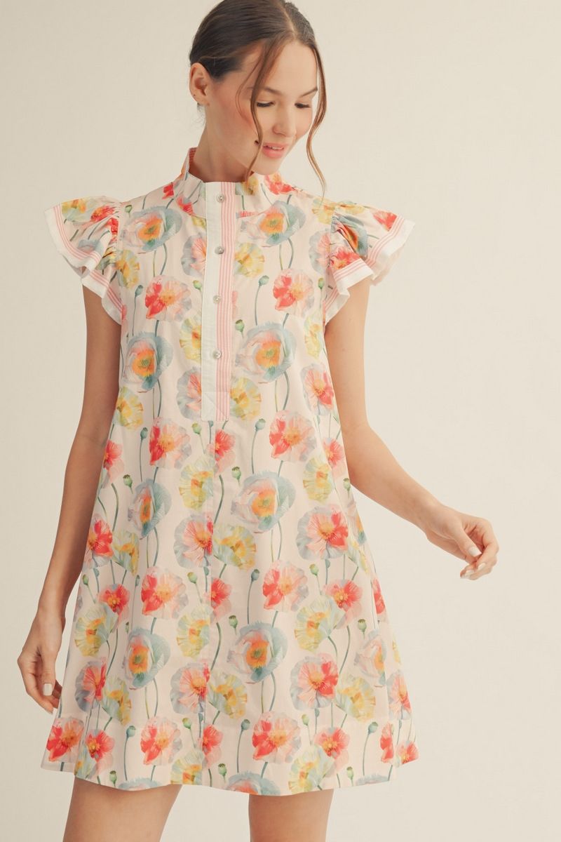 Floral butterfly sleeve dress