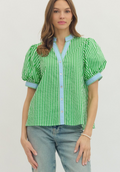 Blue and green striped shirt