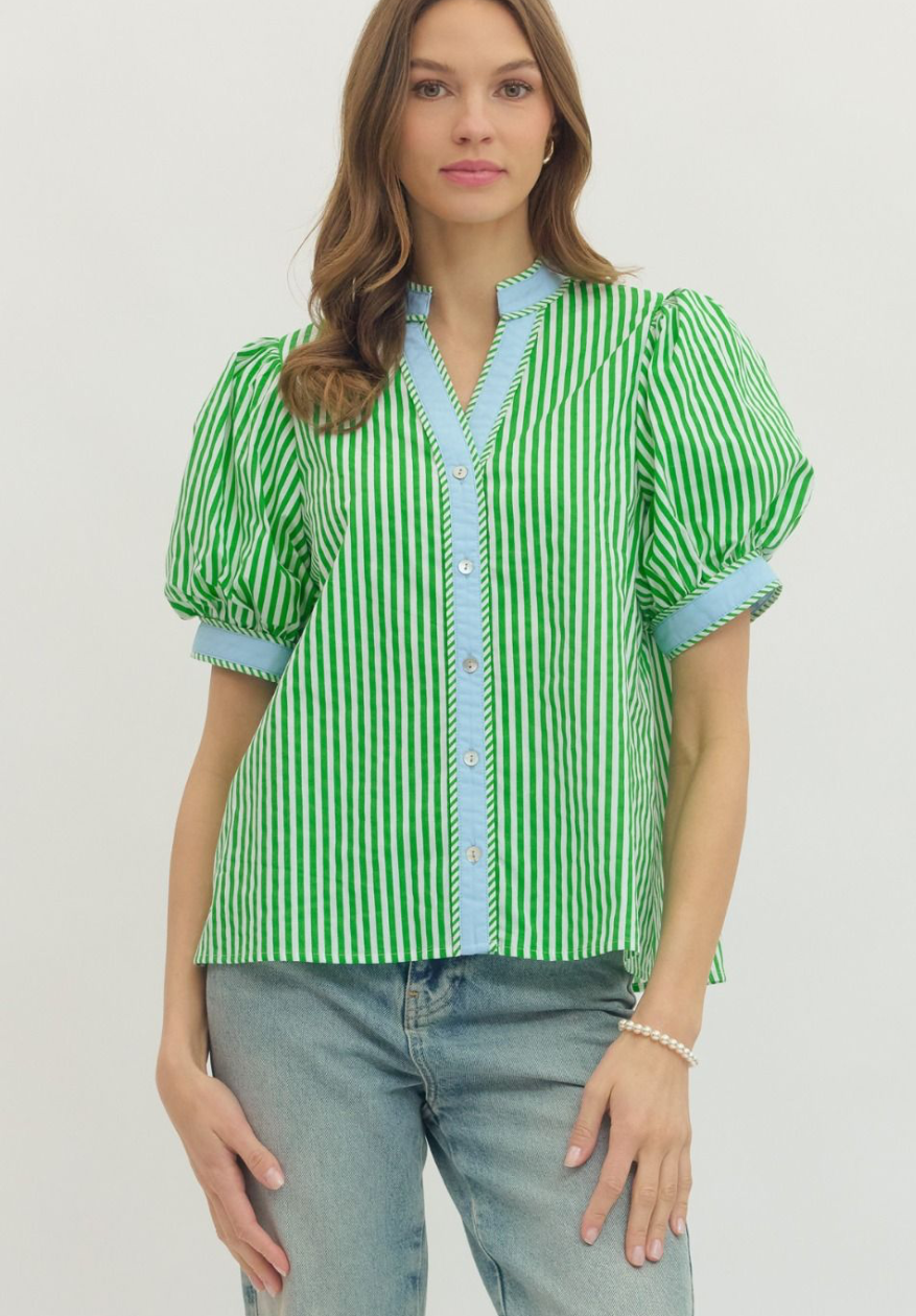 Blue and green striped shirt